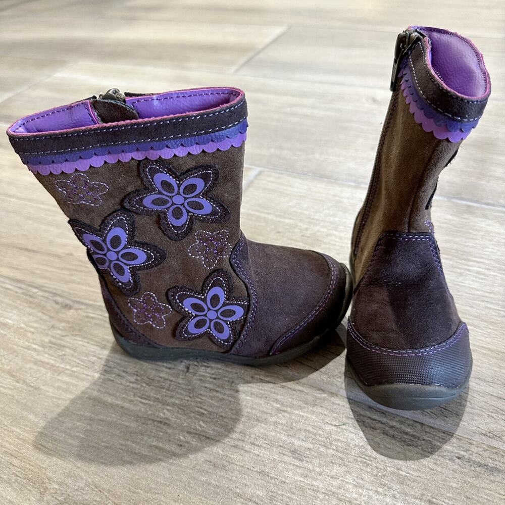 Surprize by Stride Rite Tall Brown Suede Purple Floral Boots